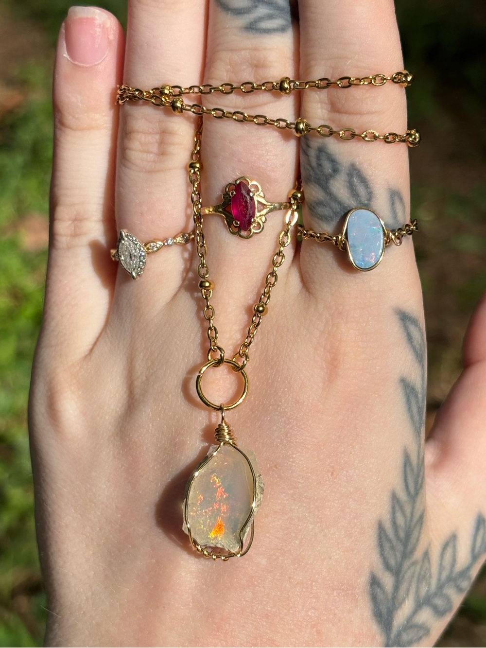 Opal charm necklace